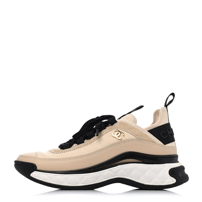 Chanel Velvet Calfskin Mixed Fibers CC Sneakers 36 Beige 1 of 4