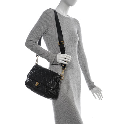 Chanel Crumpled Grained Calfskin Medium Coco Pleats Messenger Flap Black 2 of 9