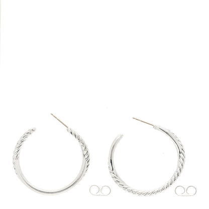 David Yurman Sterling Silver Crossover Cable Hoop Earrings 3 of 5
