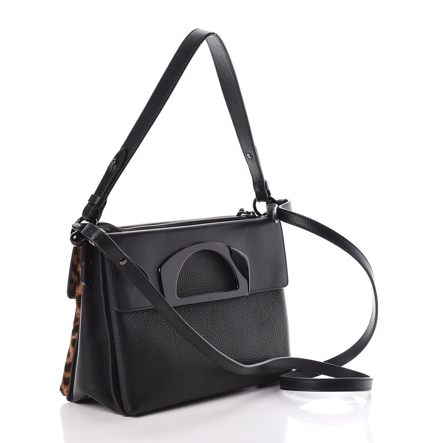 Calf Hair Leopard Print Passage Messenger Bag Black