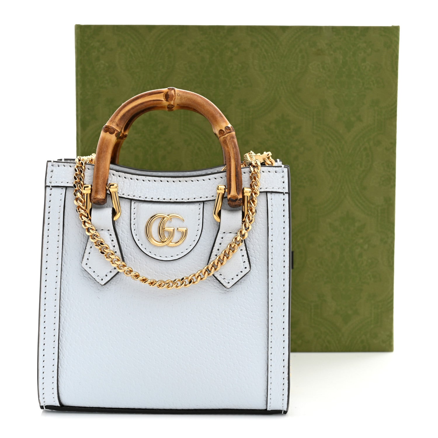 Gucci Textured Dollar Calfskin Super Mini Diana Tote Bag  Pale Blue 11 of 11