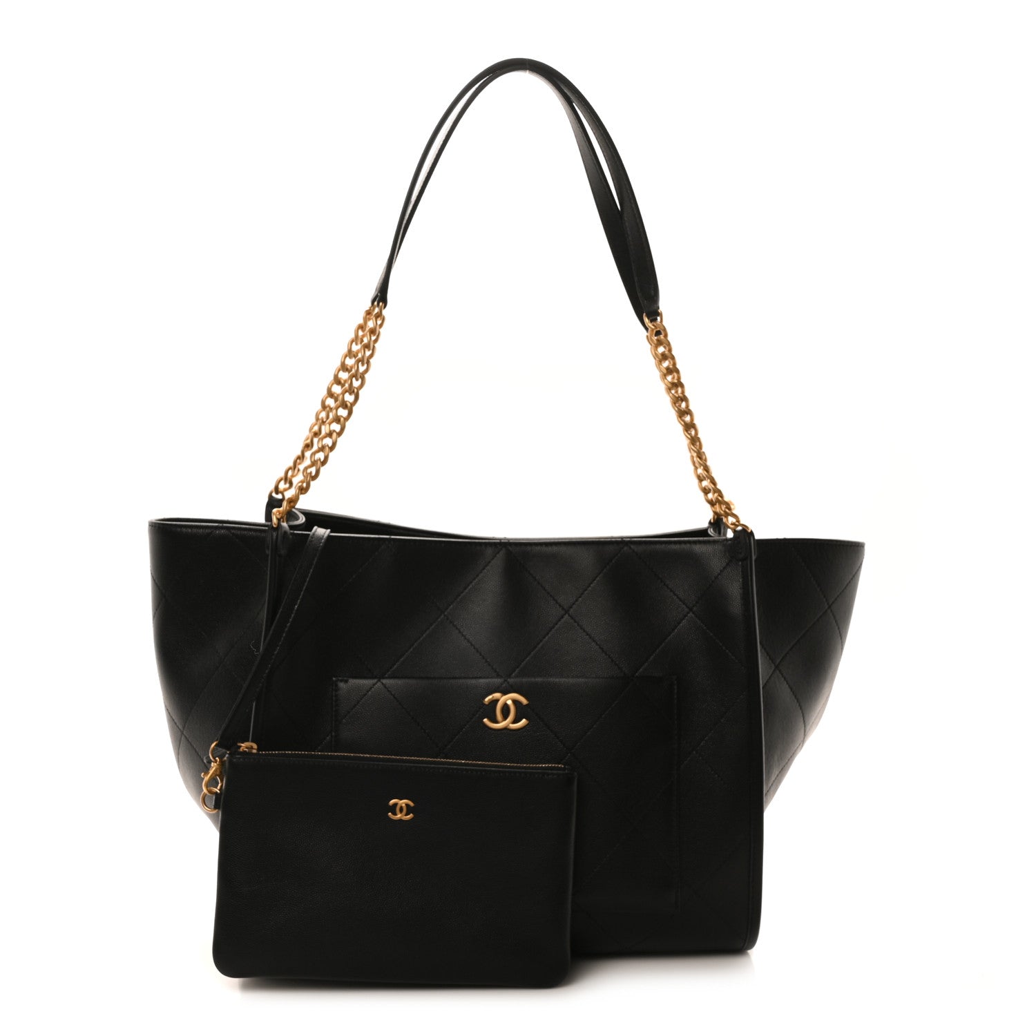 Chanel Caviar Stitched Pocket CC Large Tote Black 3 of 11