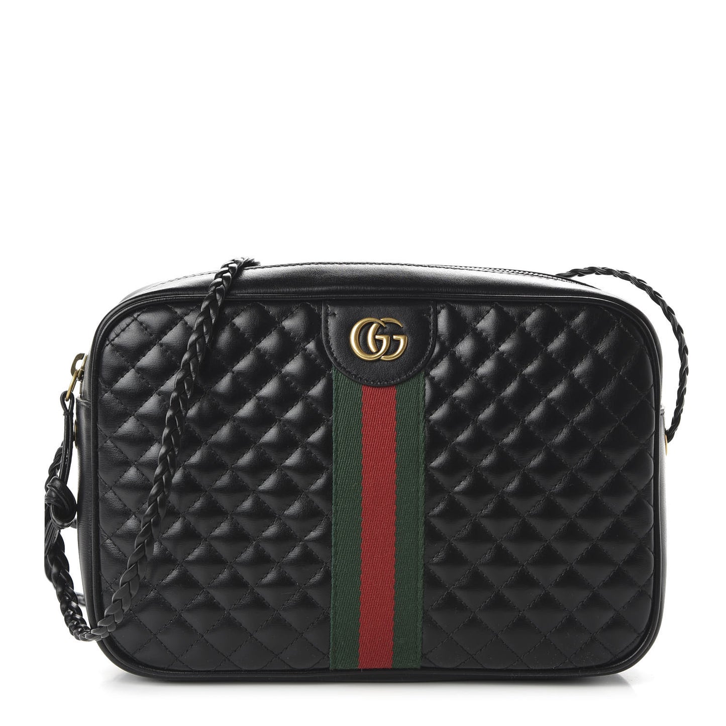 Calfskin Web Trapuntata Small GG Shoulder Bag Black