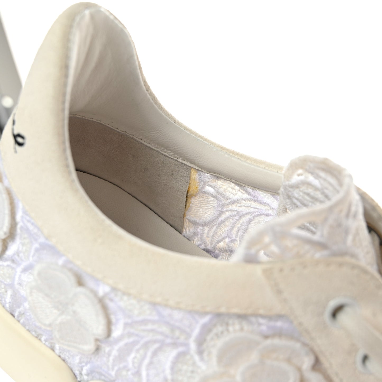 Suede Embroidered Flower Sneakers 38 White
