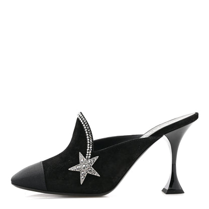 Chanel Suede Grosgrain Crystal Star Mules 37 Black 1 of 11