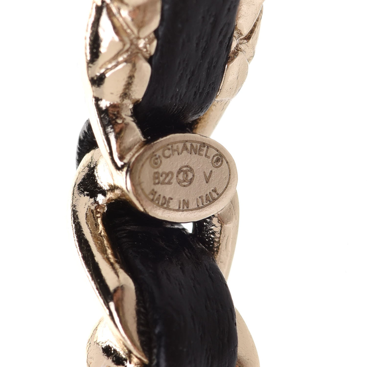 Chanel Metal Lambskin Quilted CC Turnlock Chain Hoop Earrings Gold Black 4 of 5