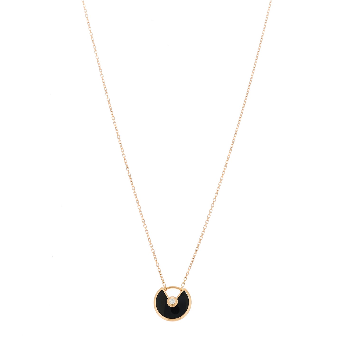 18K Pink Gold Diamond Black Onyx XS Amulette de Cartier Pendant Necklace