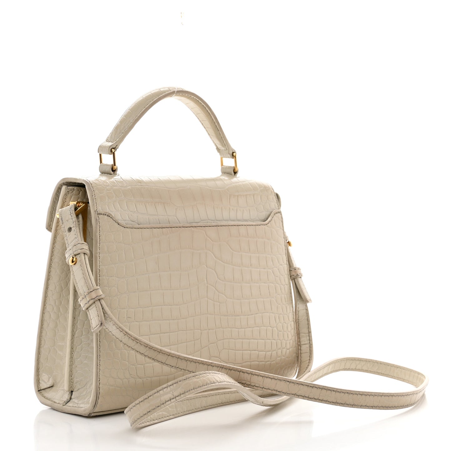 Crocodile Embossed Mini Classic Monogram Cassandra Top Handle Crema Soft