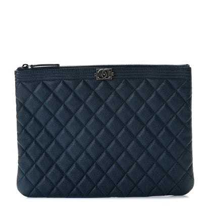 Chanel Caviar Quilted Medium Boy Cosmetic Case Navy 1 of 7