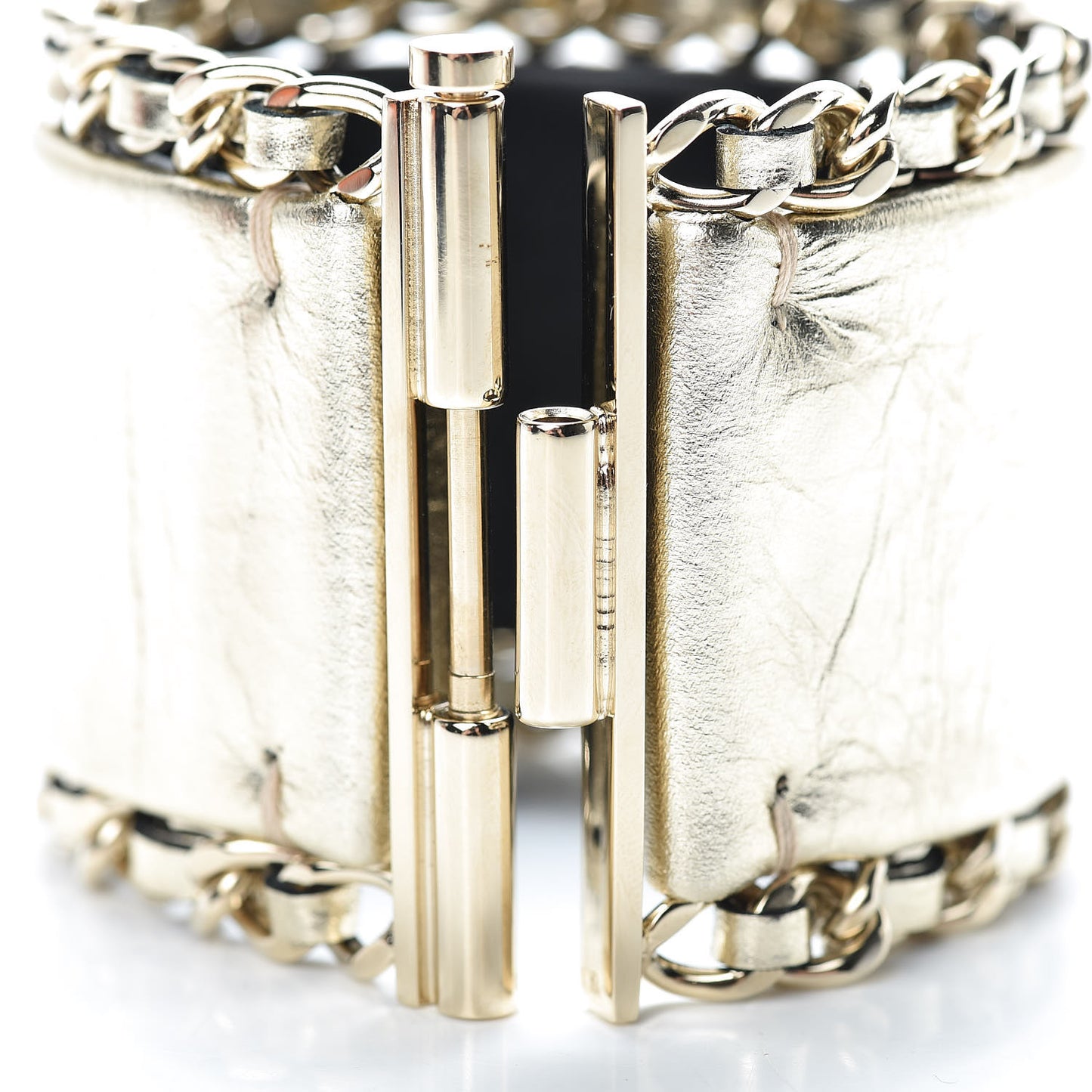 Metallic Aged Calfskin Chain CC Cuff Gold