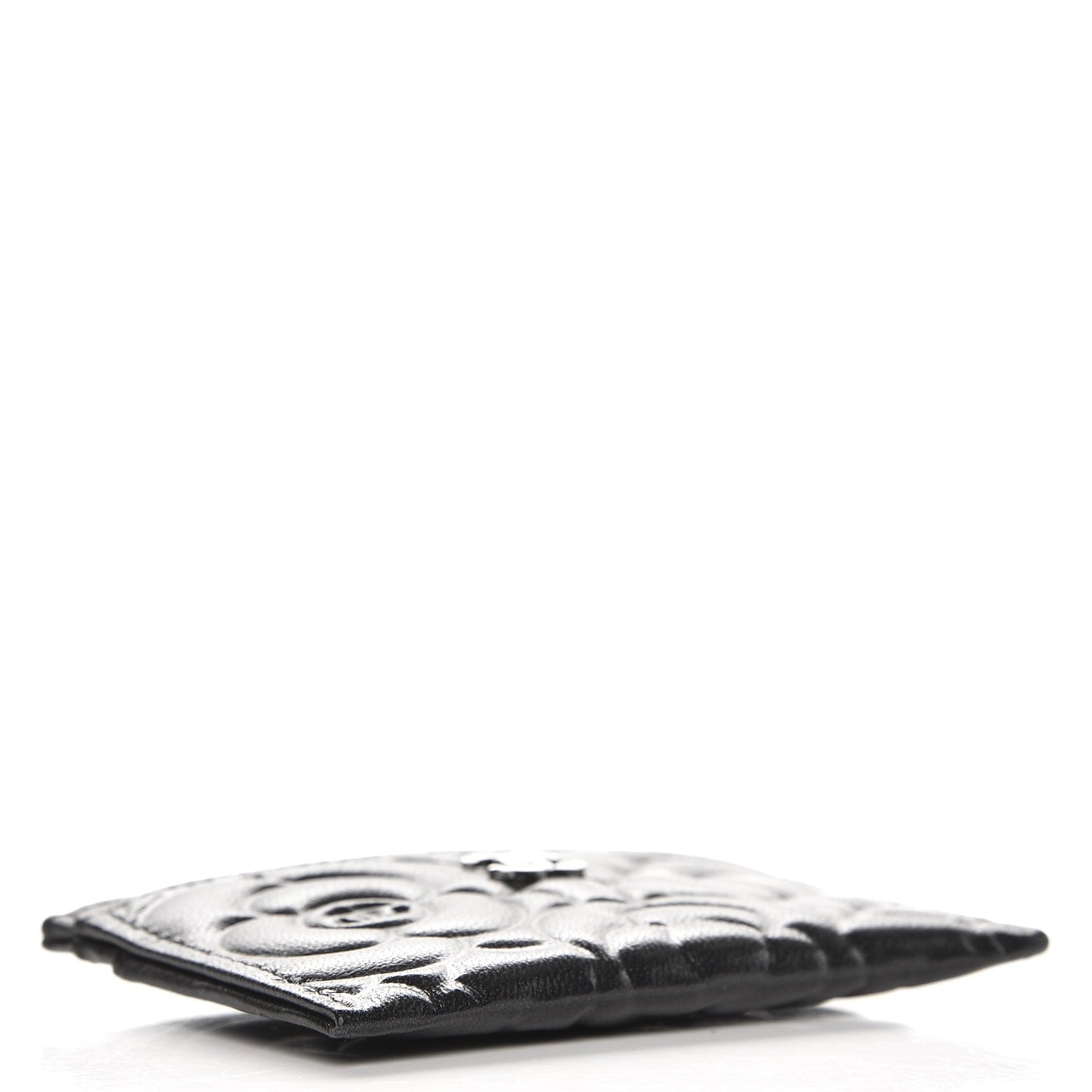 Lambskin Camellia Embossed Card Holder Black