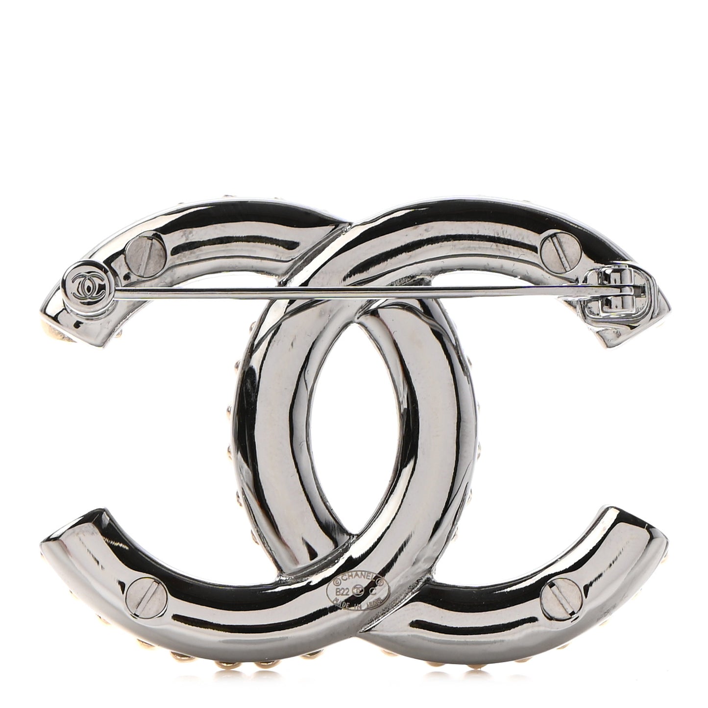 Metal CC Heart Brooch Gold Silver