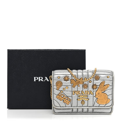 Prada Metallic Nappa Impunture Embellished Diagramme Mini Bag Cromo 14 of 14