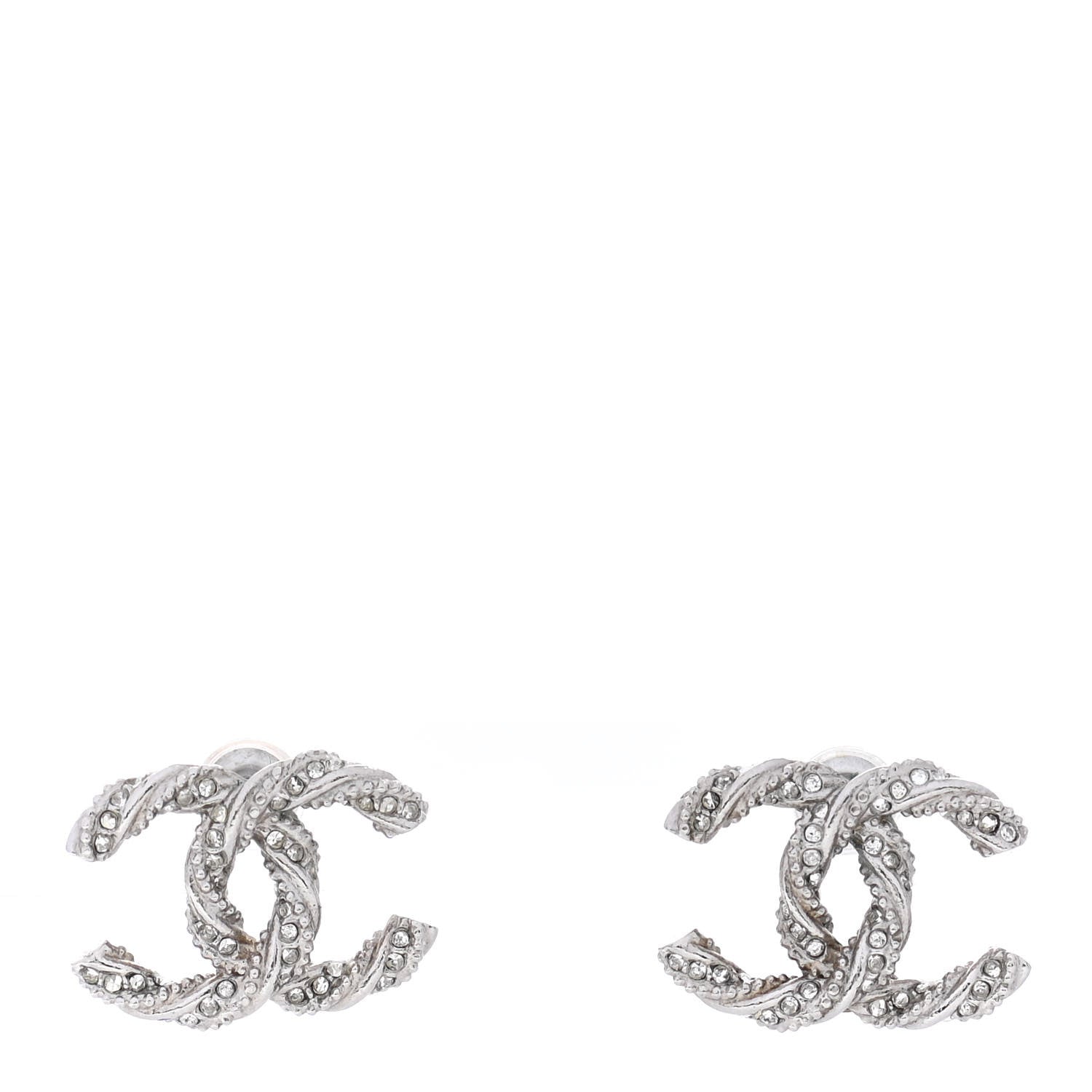 Chanel Crystal CC Twisted Earrings Silver 1 of 5