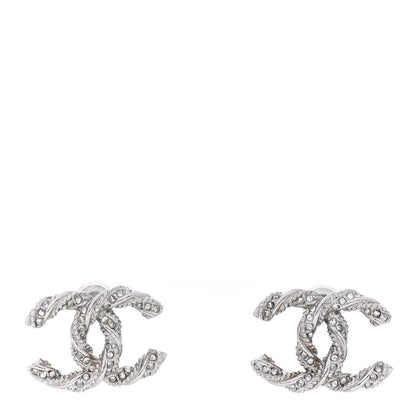 Chanel Crystal CC Twisted Earrings Silver 1 of 5