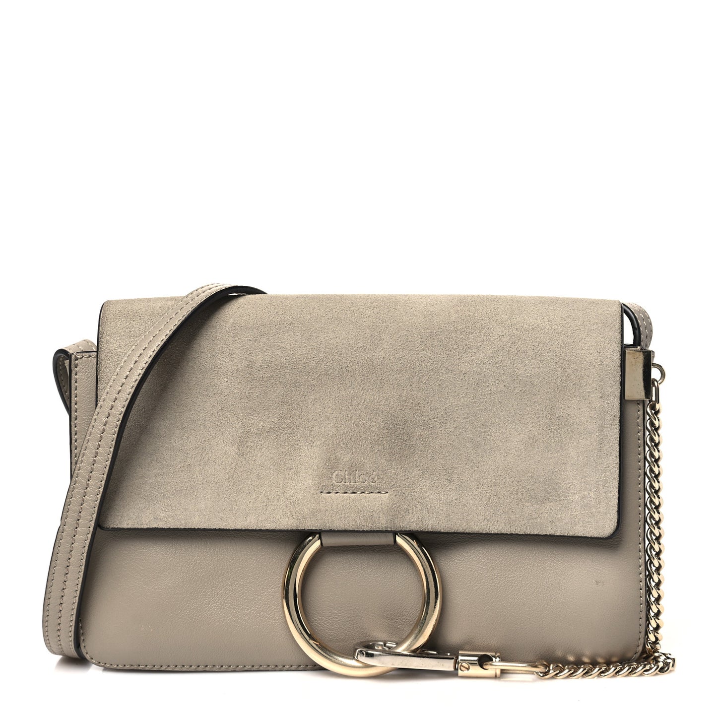 Suede Calfskin Small Faye Shoulder Bag Motty Grey