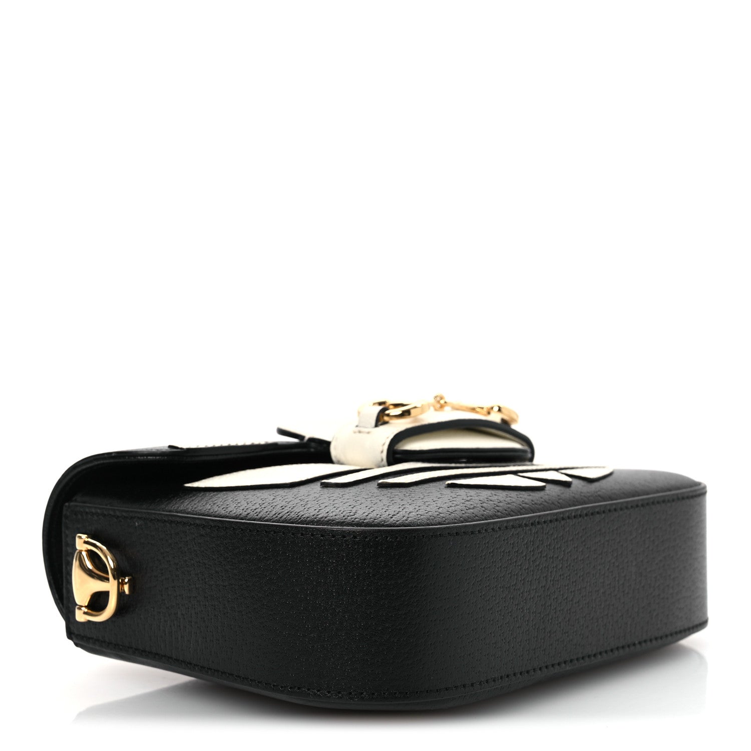 Gucci X ADIDAS Textured Dollar Calfskin Web Trefoil Mini Horsebit 1955 Shoulder Bag Black Off White 4 of 11