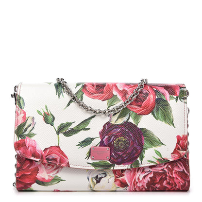 Dolce & Gabbana Dauphine Floral Print Wallet On Chain White Pink 1 of 10
