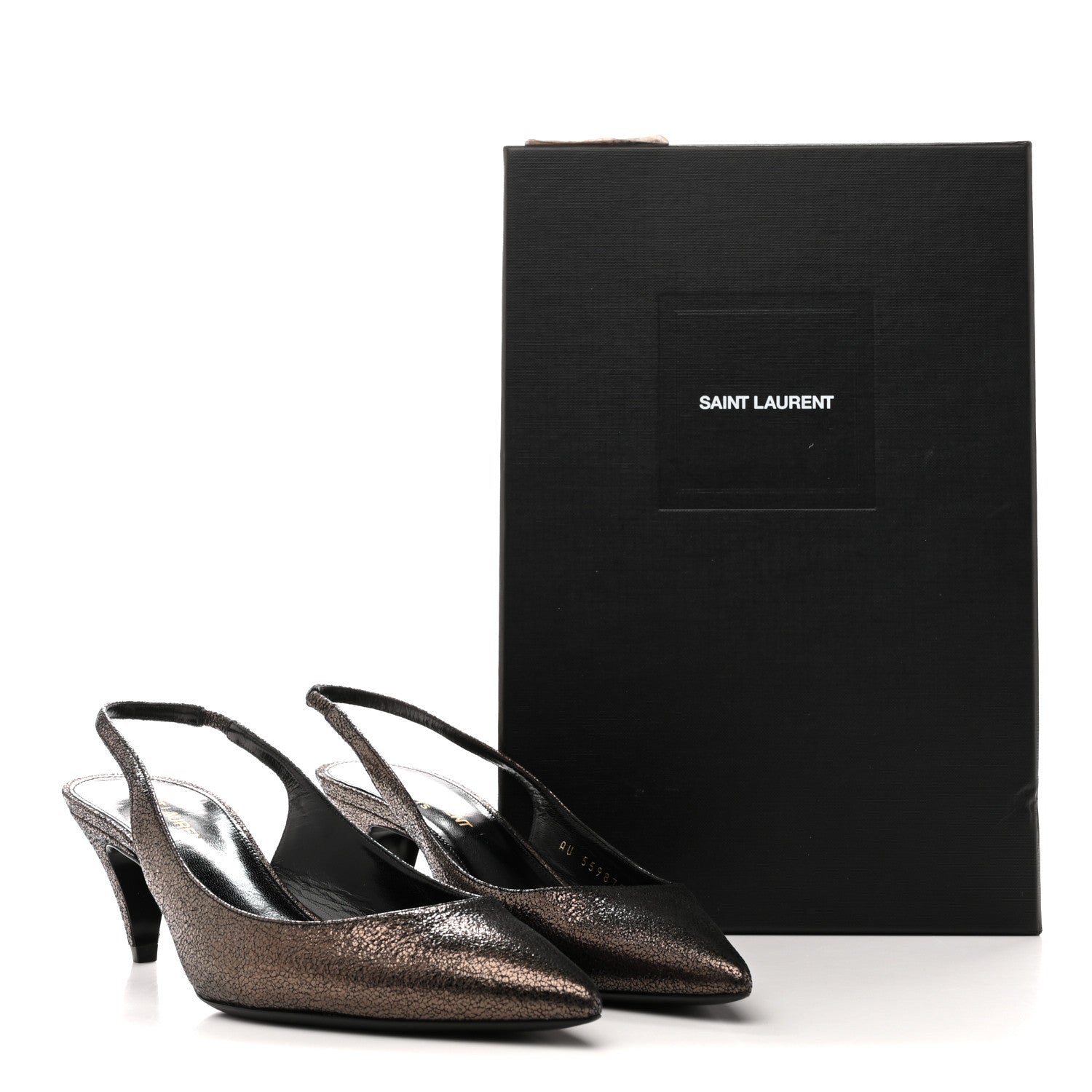 Saint Laurent Evora Charlotte 55 Slingback Pumps 38.5 Gunmetal 10 of 10