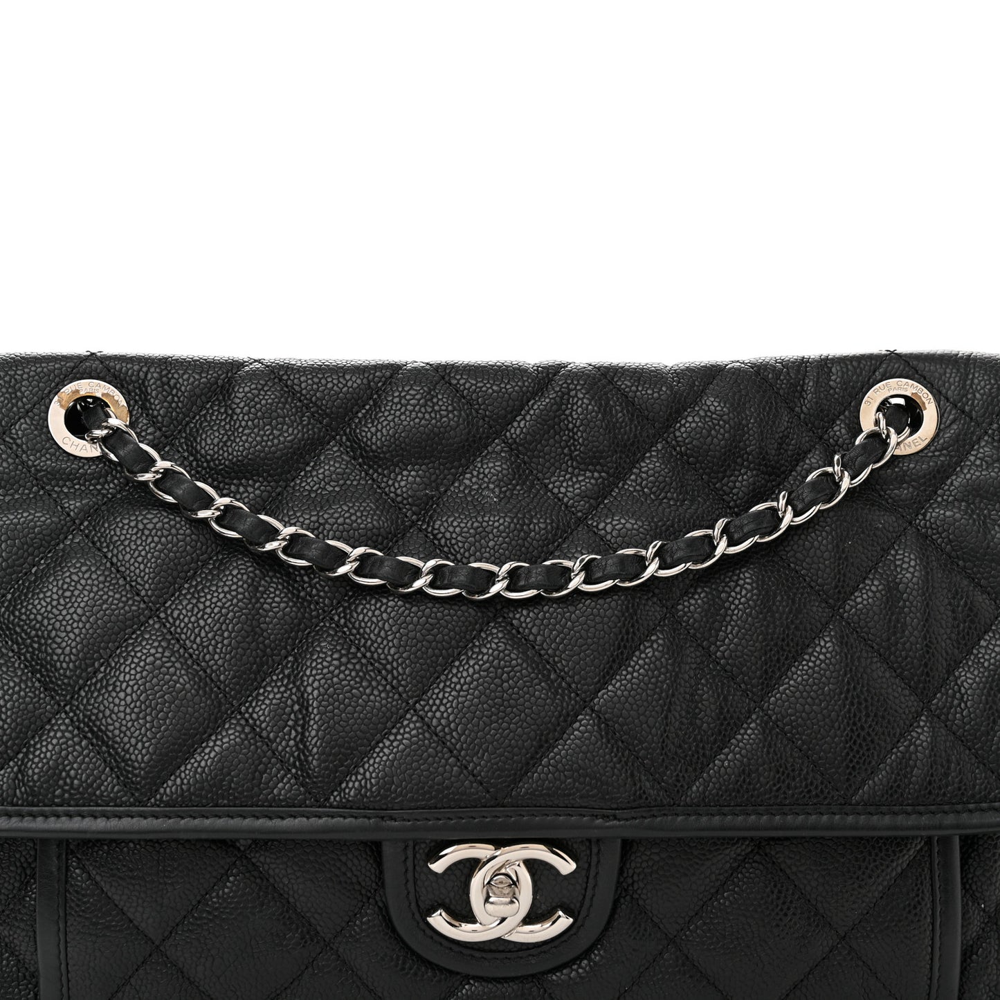 Caviar Quilted Large French Riviera Flap Black