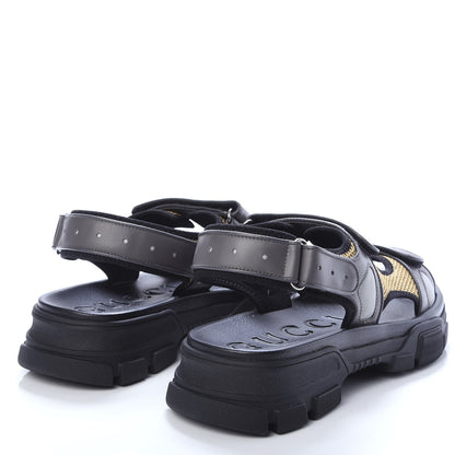 Gucci X SEGA Nappa Mesh Mens Aguru Sandals 13 Loess Black 4 of 9