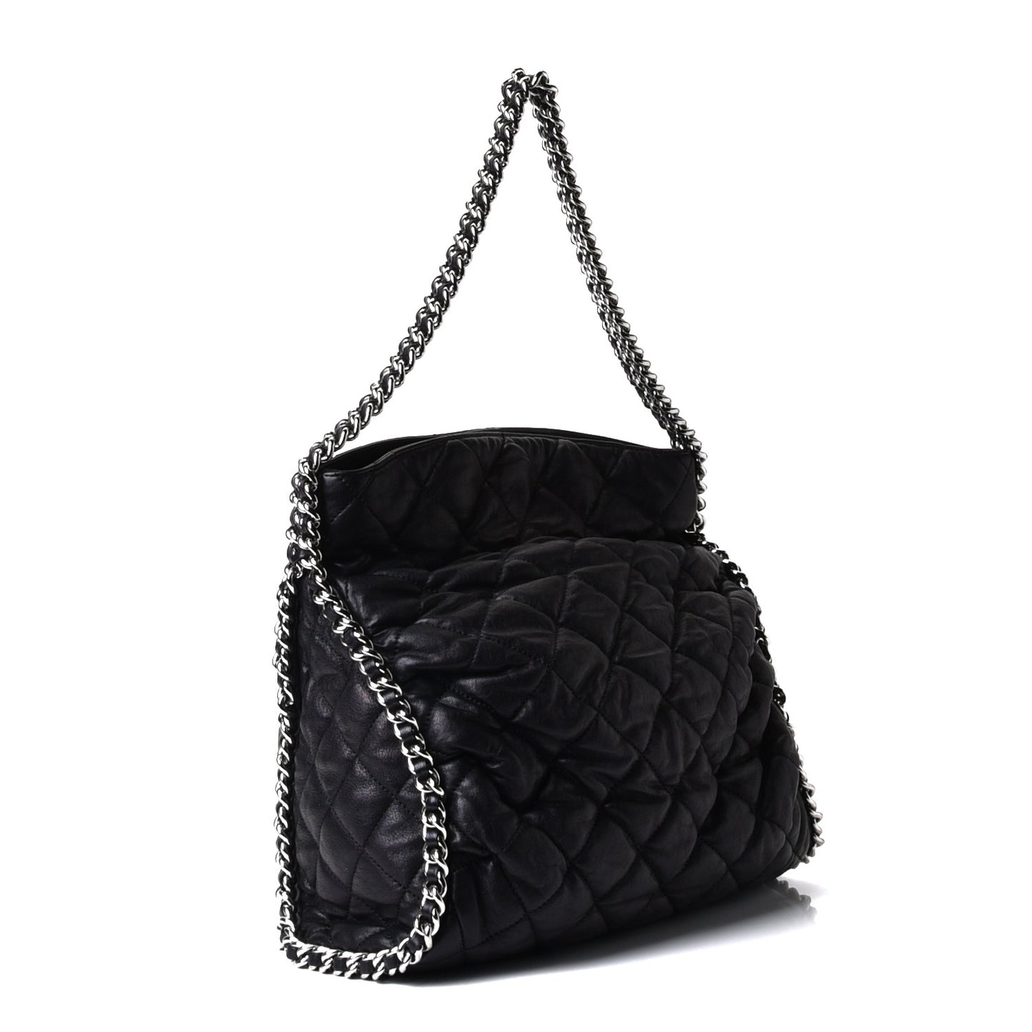 Washed Lambskin Chain Around Hobo Black