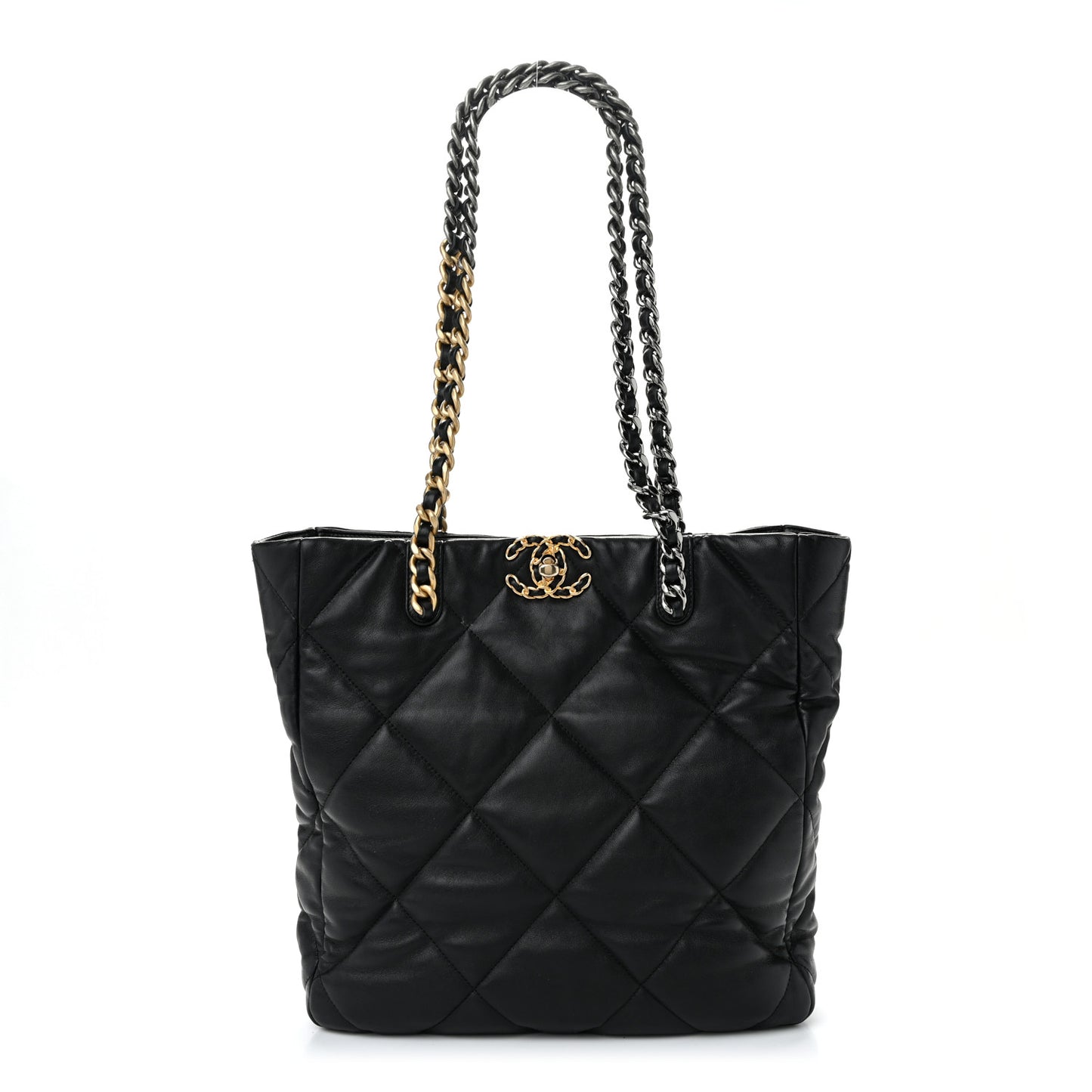 Lambskin Quilted Chanel 19 Shopping Bag Black