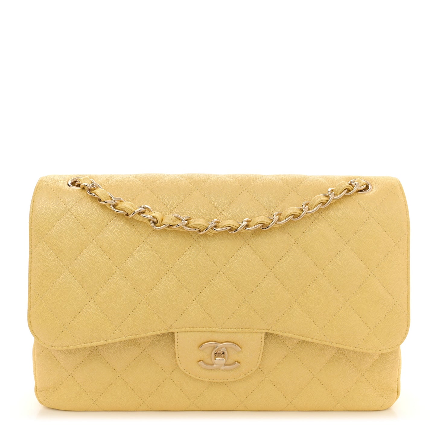 Iridescent Caviar Quilted Jumbo Double Flap Jaune Yellow
