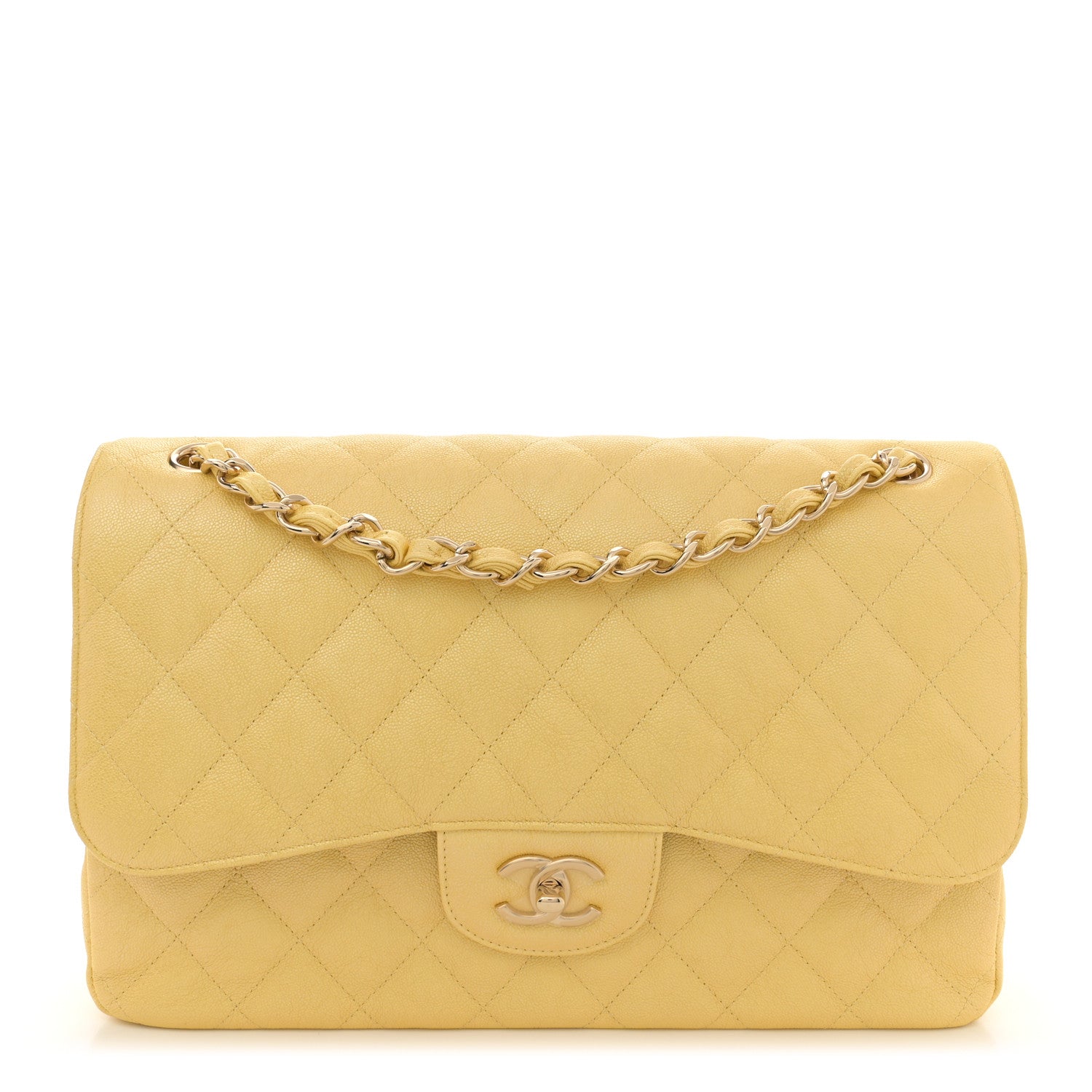 Chanel Iridescent Caviar Quilted Jumbo Double Flap Jaune Yellow 1 of 10