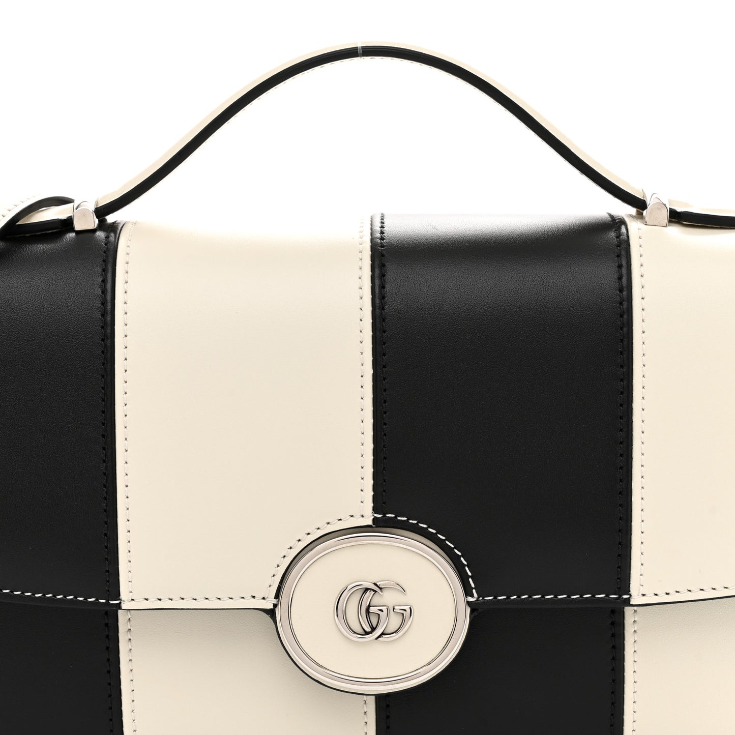 Senna Calfskin Lines Petite GG Top Handle Shoulder Bag Black Mystic White