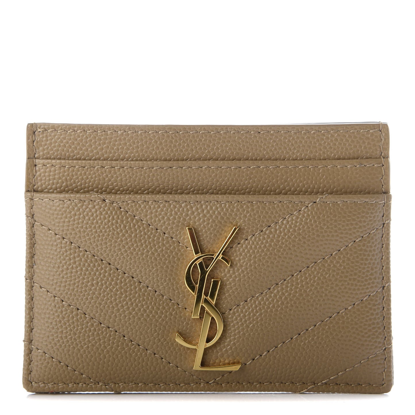 Grain De Poudre Matelasse Chevron Monogram Credit Card Case Dark Latte
