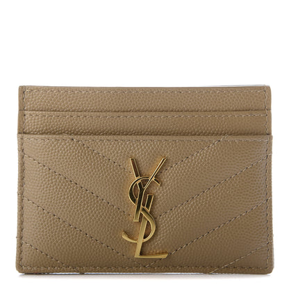 Saint Laurent Grain De Poudre Matelasse Chevron Monogram Credit Card Case Dark Latte 1 of 8