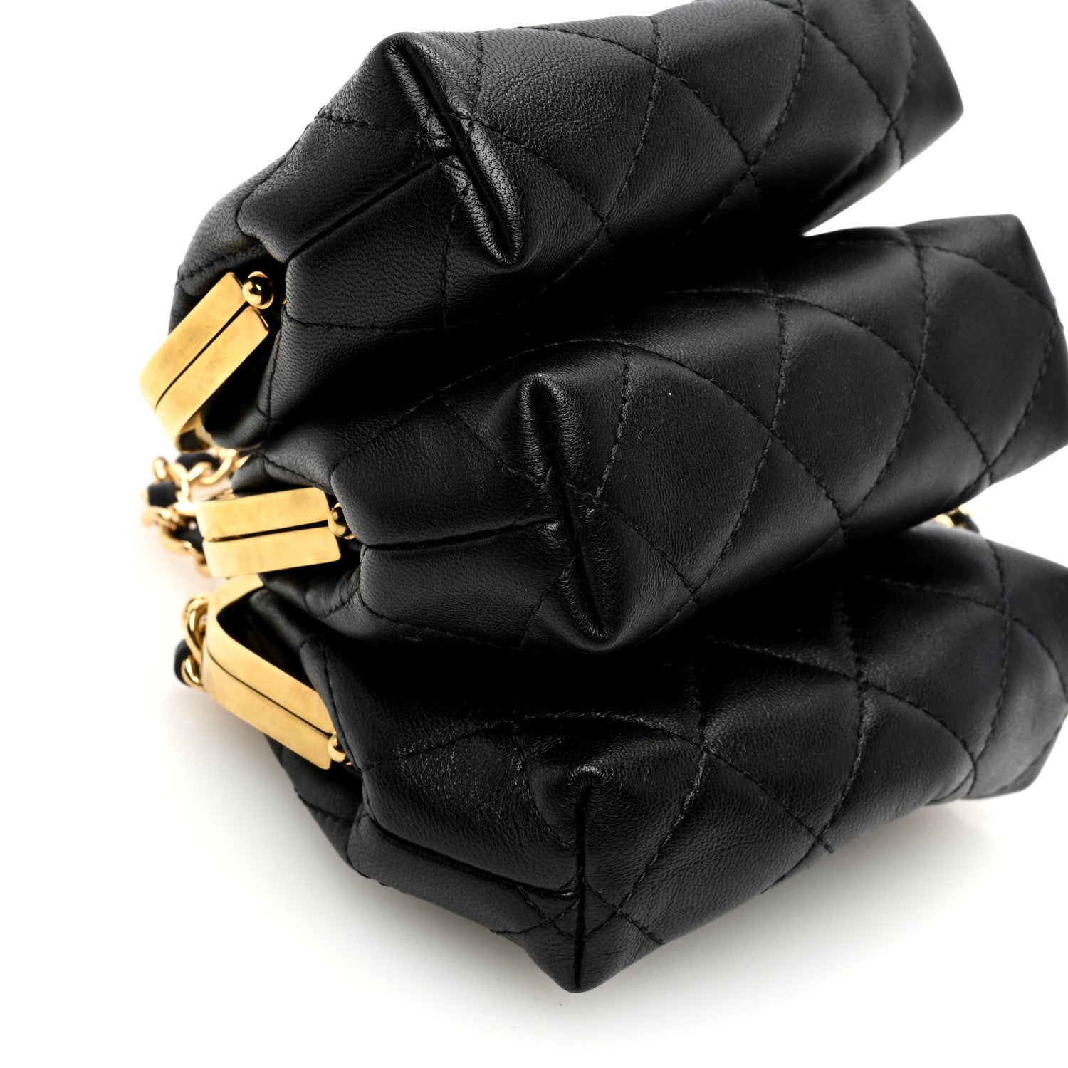 Chanel Lambskin Quilted Trio Kiss Lock Clutch With Chain Black 11 of 12