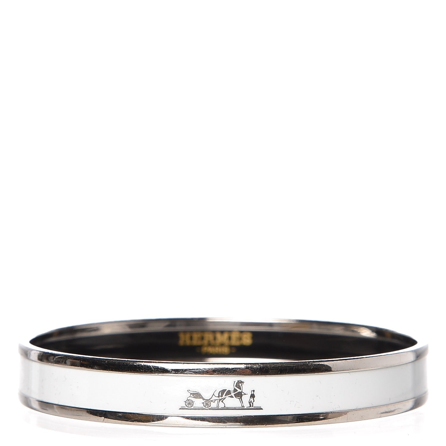 Hermes Enamel Printed Narrow Caleche Bracelet 62 White 1 of 5