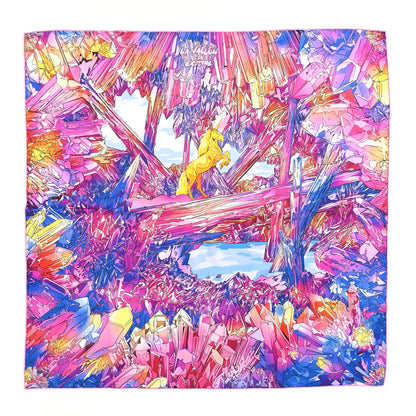 Hermes Silk Twill La Vallee De Cristal Scarf 90 Rose Bleu Jaune 1 of 5