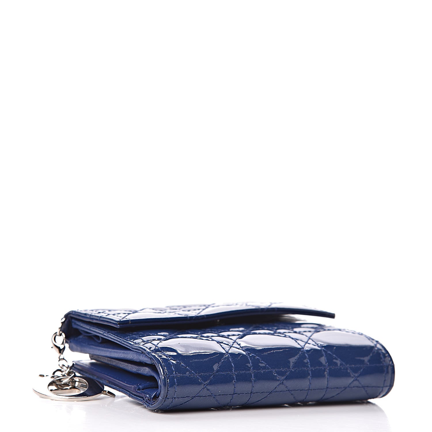 Christian Dior Patent Cannage Lady Dior Compact Wallet Blue 4 of 11