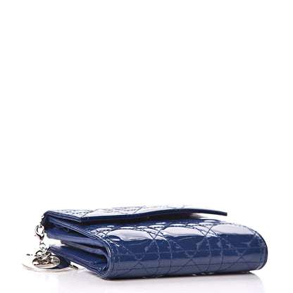 Christian Dior Patent Cannage Lady Dior Compact Wallet Blue 4 of 11