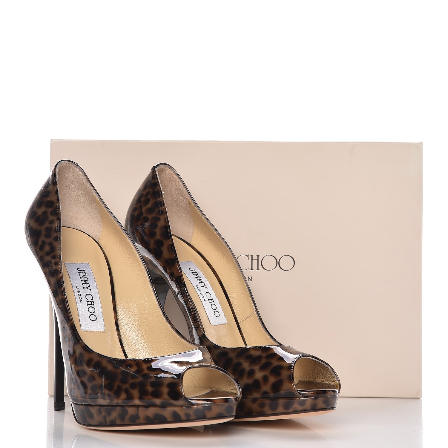 Jimmy Choo Patent Leopard Print Quiet Peep Toe Pumps 38.5 9 of 9