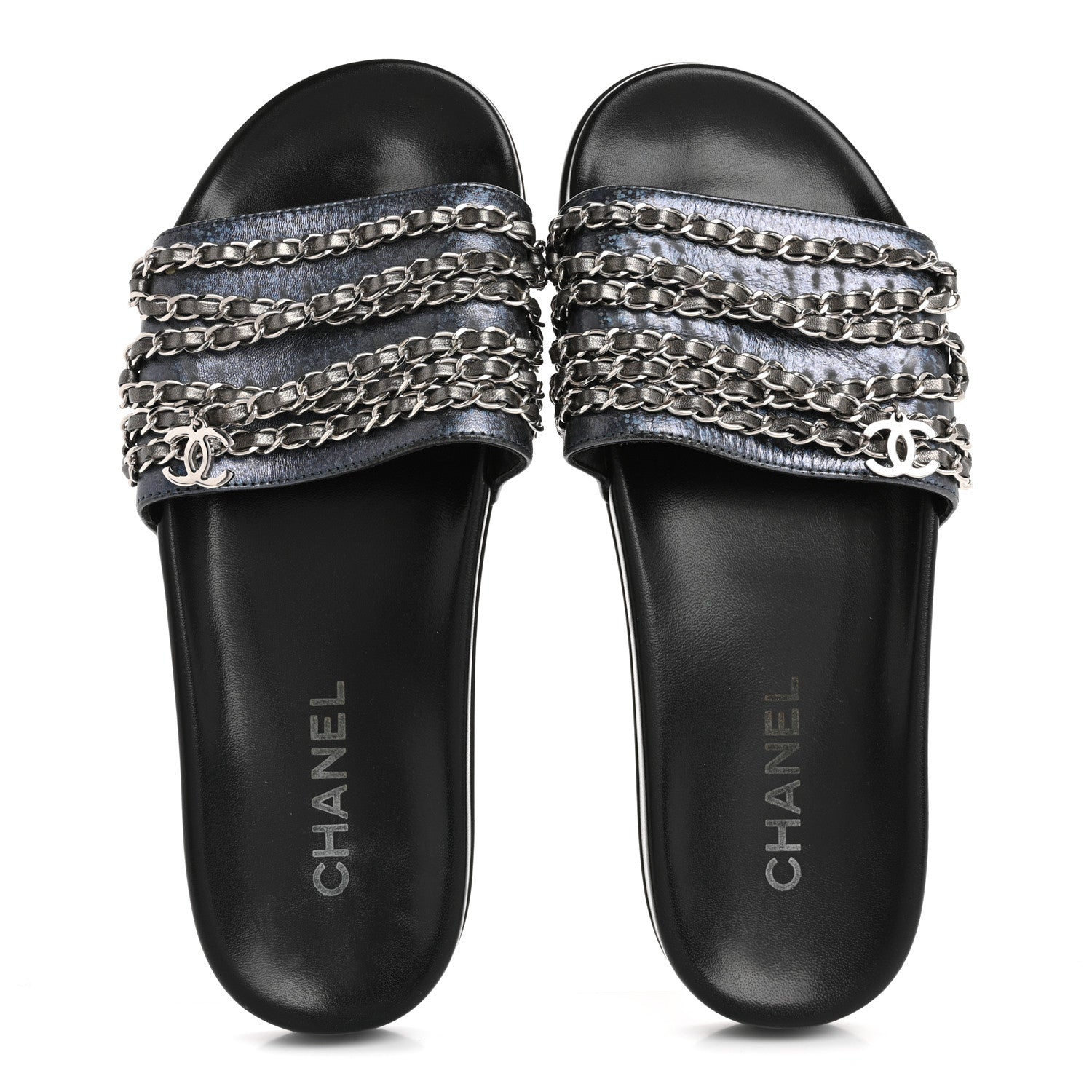 Chanel Fantasy Lambskin Chain Flat Sandals 39 Blue 2 of 9
