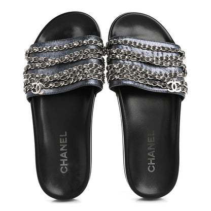 Chanel Fantasy Lambskin Chain Flat Sandals 39 Blue 2 of 9