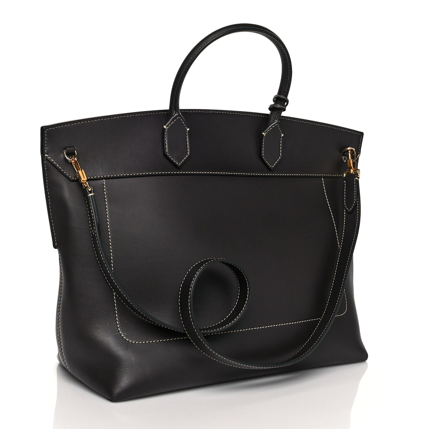 Calfskin Medium Society Top Handle Tote Dark Brown