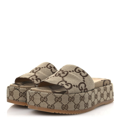 Gucci Monogram Maxi GG Angelina Platform 55mm Slide Sandals 37 Camel Ebony 4 of 12