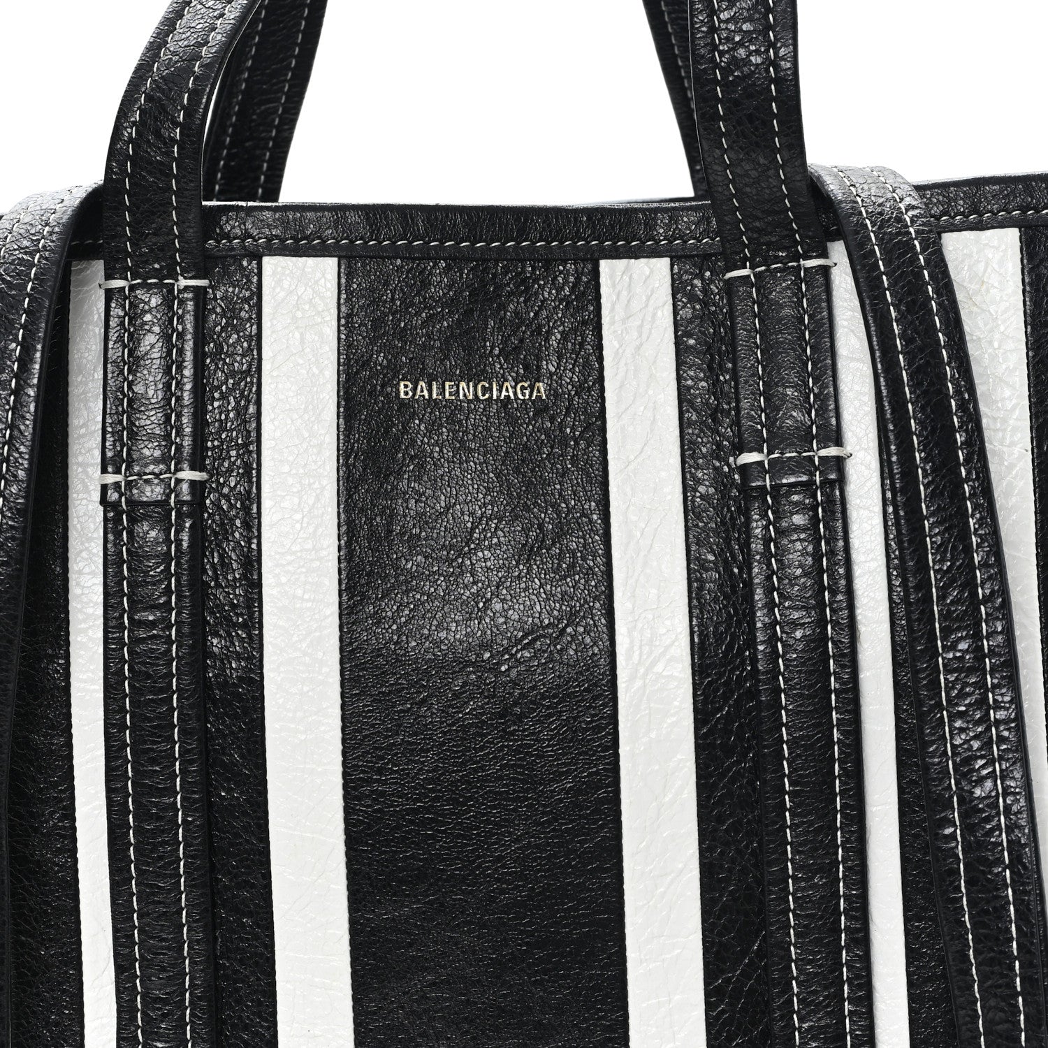 Balenciaga Agneau Arena Striped Patchwork Large Barbes East West Shopper Black White 8 of 11