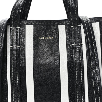 Balenciaga Agneau Arena Striped Patchwork Large Barbes East West Shopper Black White 8 of 11