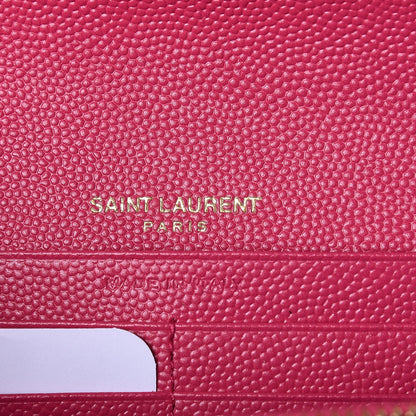 Saint Laurent Grain De Poudre Matelasse Chevron Monogram Flap Wallet Fuchsia 6 of 8