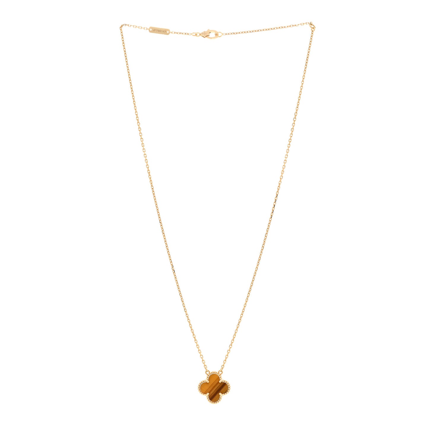 18K Yellow Gold Tiger Eye Vintage Alhambra Pendant Necklace
