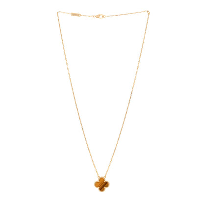 Van Cleef & Arpels 18K Yellow Gold Tiger Eye Vintage Alhambra Pendant Necklace 3 of 5