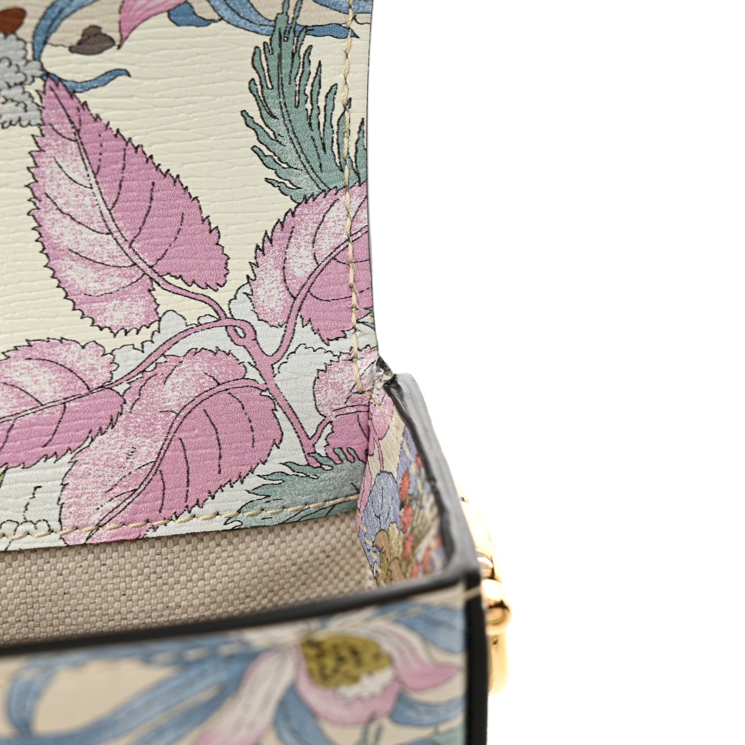 Gucci New Shangai Calfskin Tiger Savanah Web Mini Horsebit 1955 Shoulder Bag Chalky White Multicolor 11 of 16