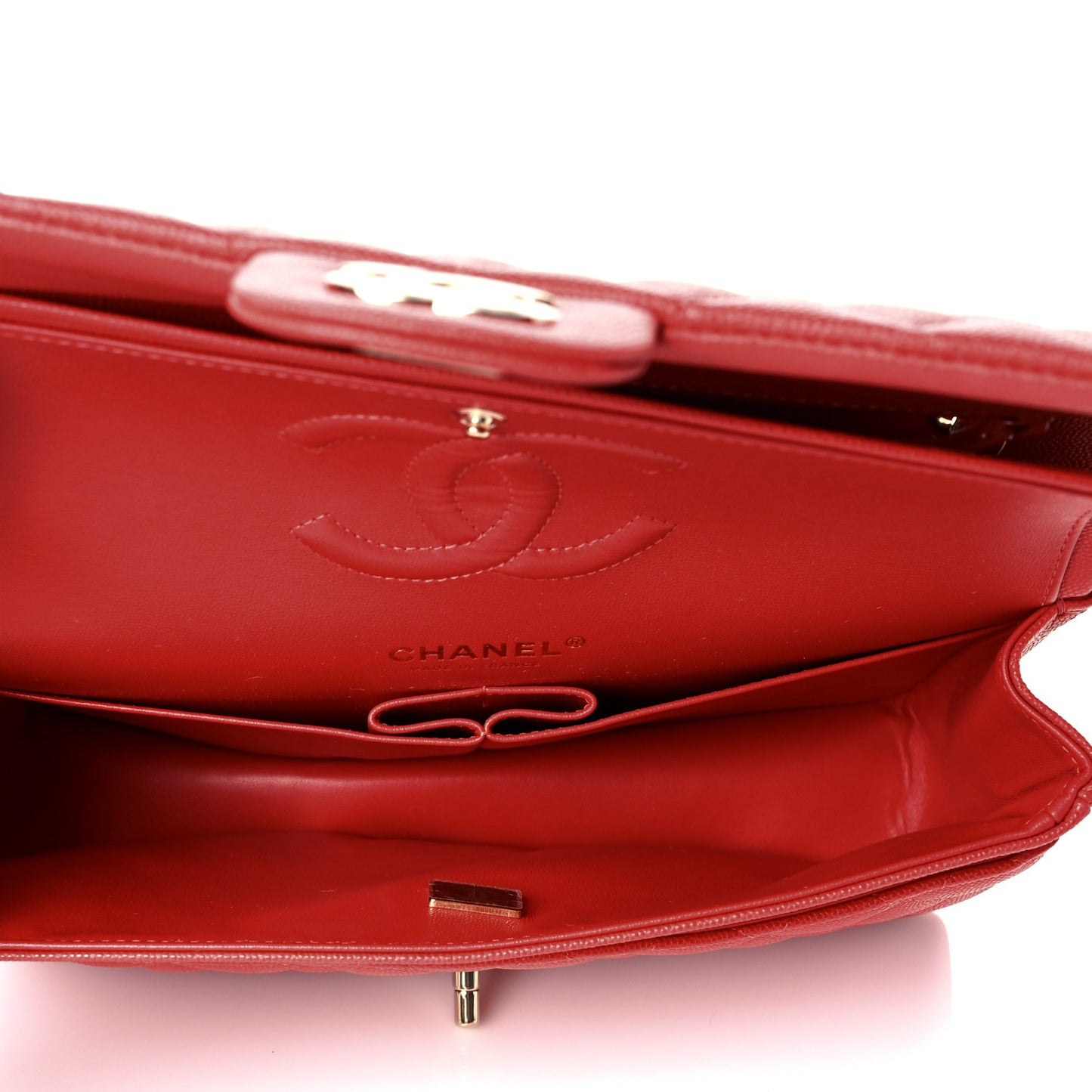 Caviar Quilted Medium Double Flap Red