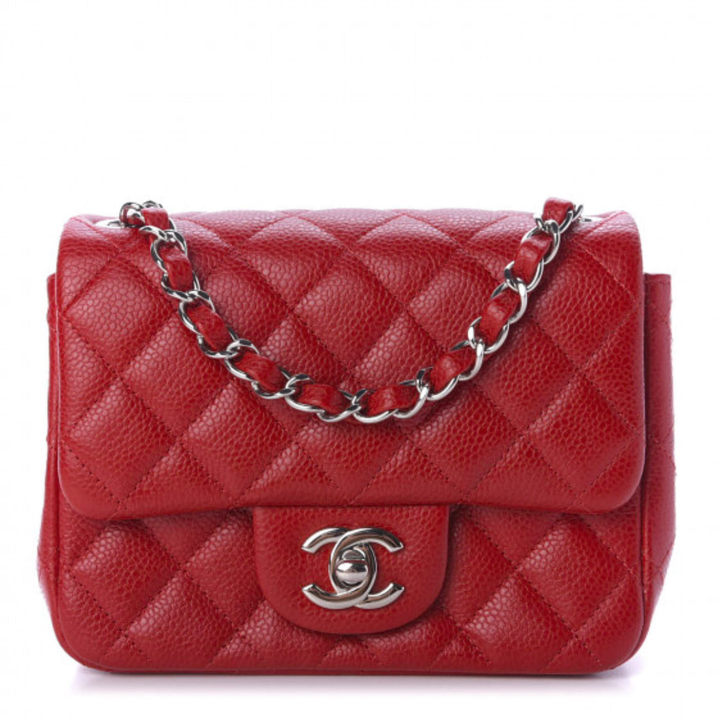 Caviar Quilted Mini Square Flap Red